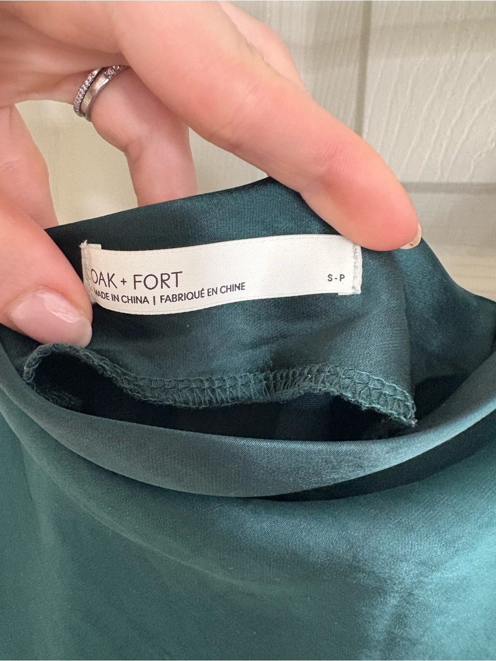 OAK + FORT Satin Slip Midi Dress in Emerald Green - Picture 4 of 7